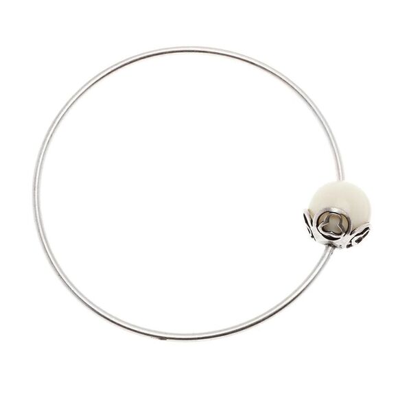 Pilgrim Jewelry - Pilgrim Skanderborg Silvertone Cream Bead Bangle Bracelet
